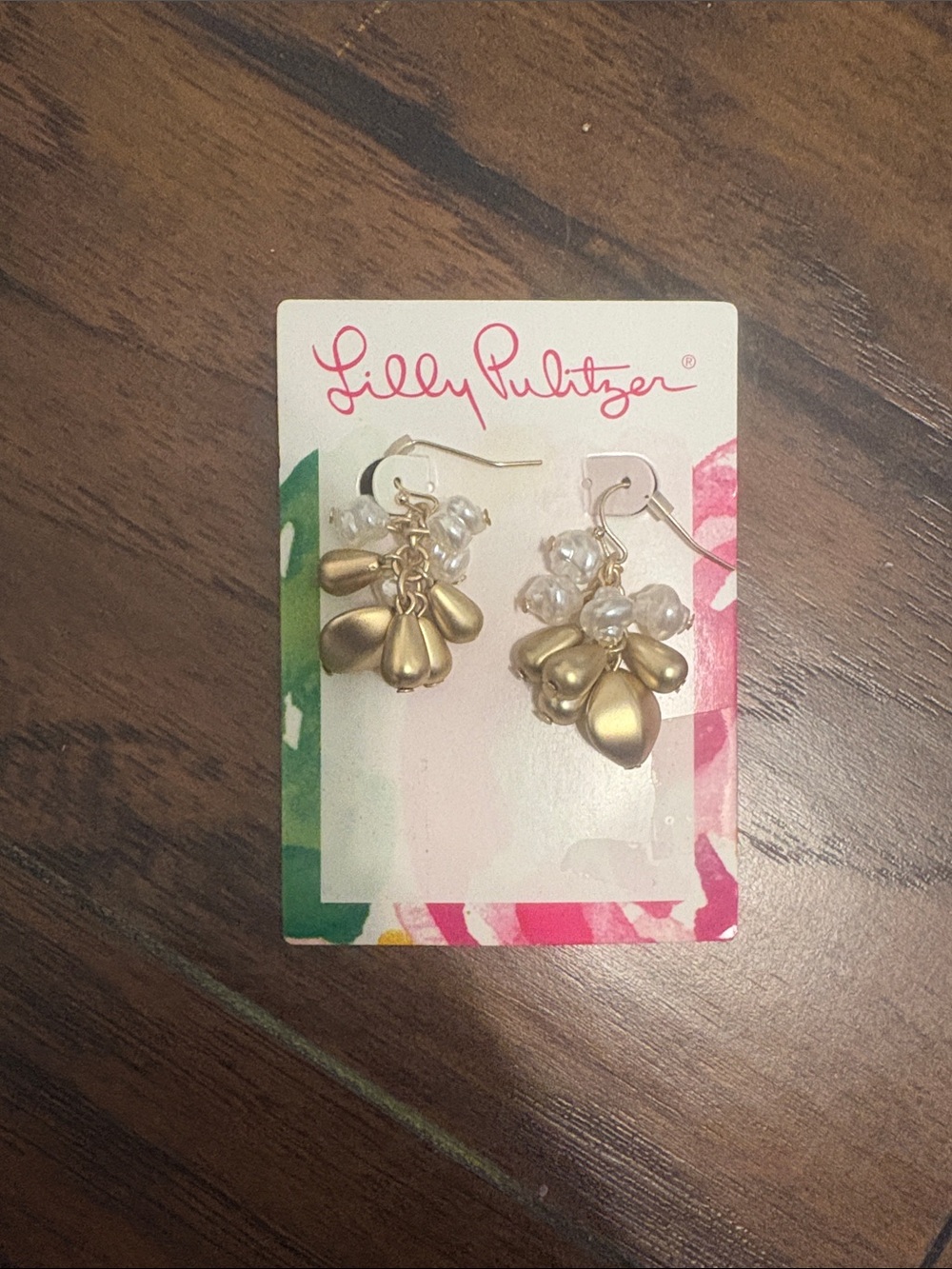 Lilly Pulitzer Gold and Clear Cluster Dangle Earrings